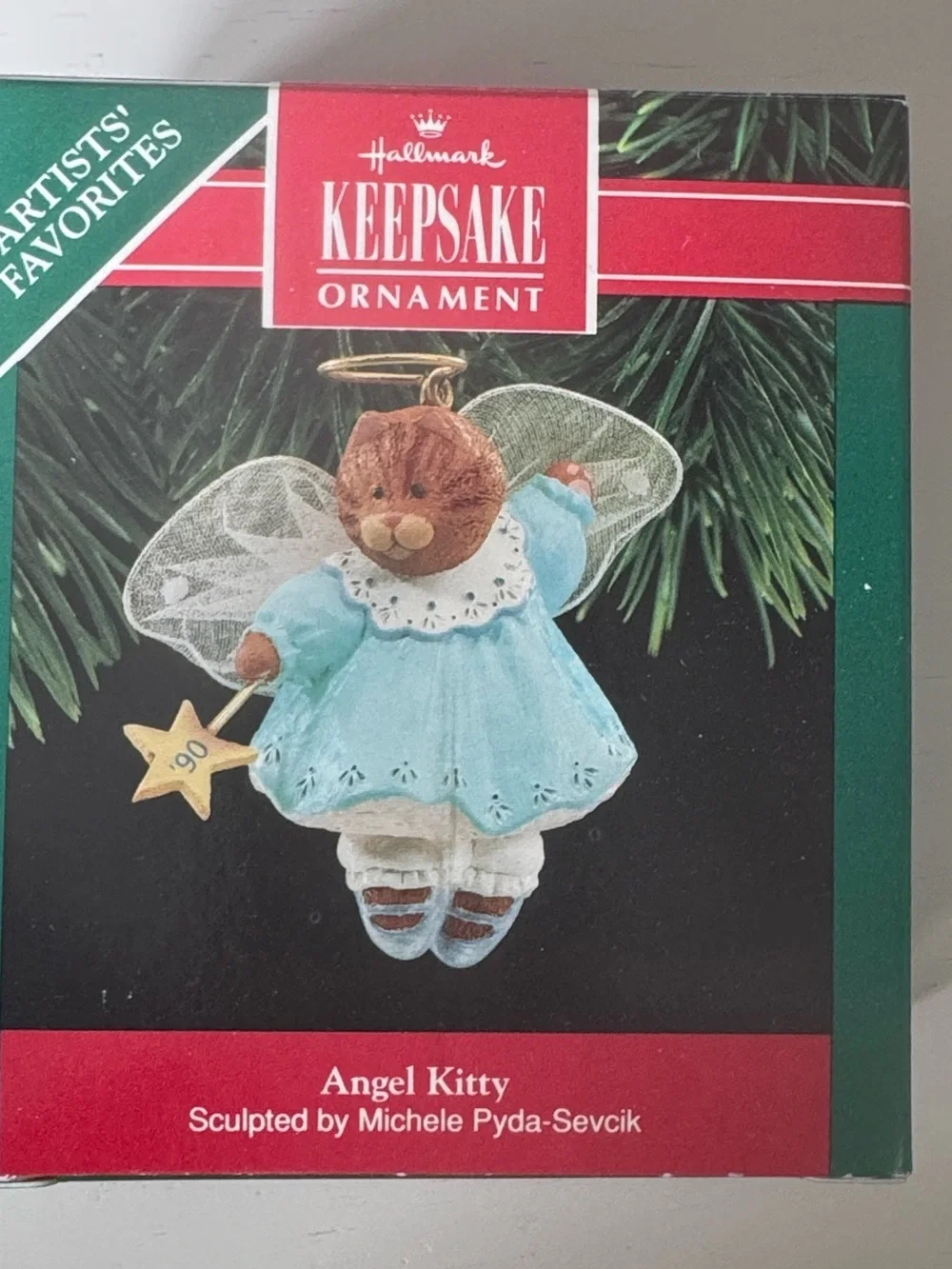Hallmark Angel Kitty Ornament in Light Blue and Gold Accents